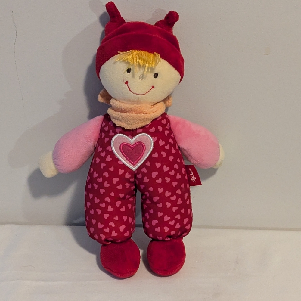 Sigikid Adorable Pink Heart Stuffed  Doll. 9 Inch Small. Plush Face And Arms.